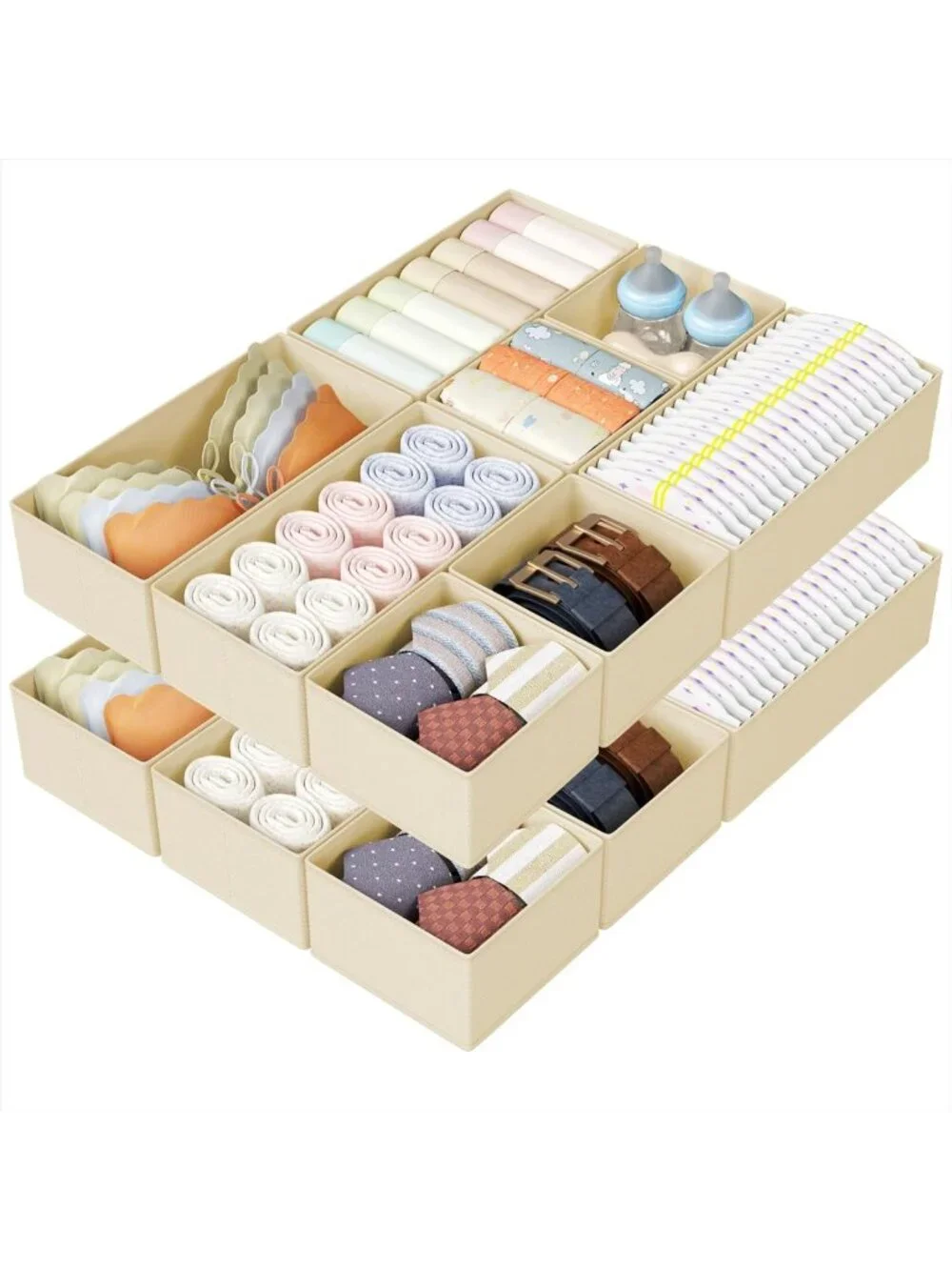 16-Piece Fabric Drawer Organizer Set - Closet Storage Bins for Clothes, Baby